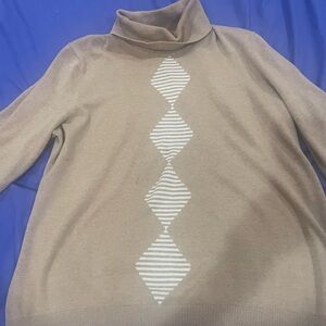 Tommy Hilfiger Brown Turtleneck Sweater with Striped Design used sweater